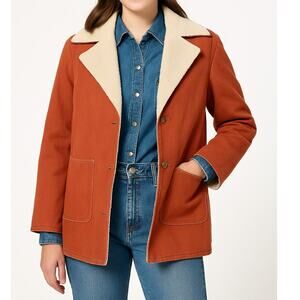 DG2 by Diane Gilman Women's Jacket Nutmeg Denim Sherpa Barn Jacket Coat Size XL